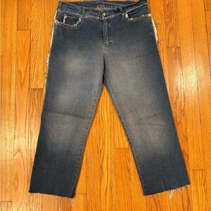 Tark 1 Women's Dark Blue Cropped Frayed-Hem Jeans
